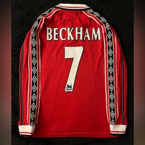 Beckham #7 Longsleeve Man United home red retro 1997/1998 David soccer
